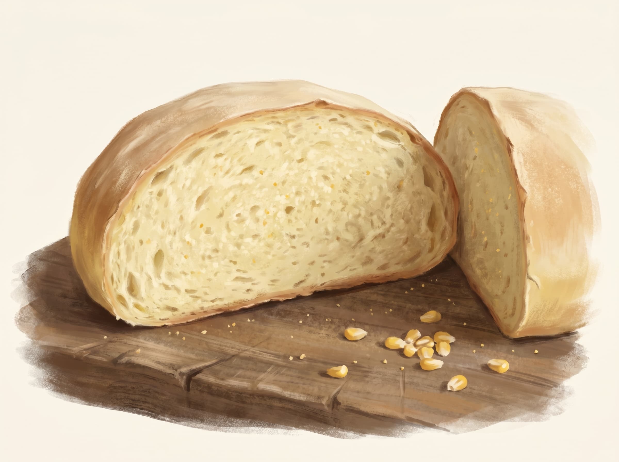 Pain au maïs de meule tranché, mie jaune pâle