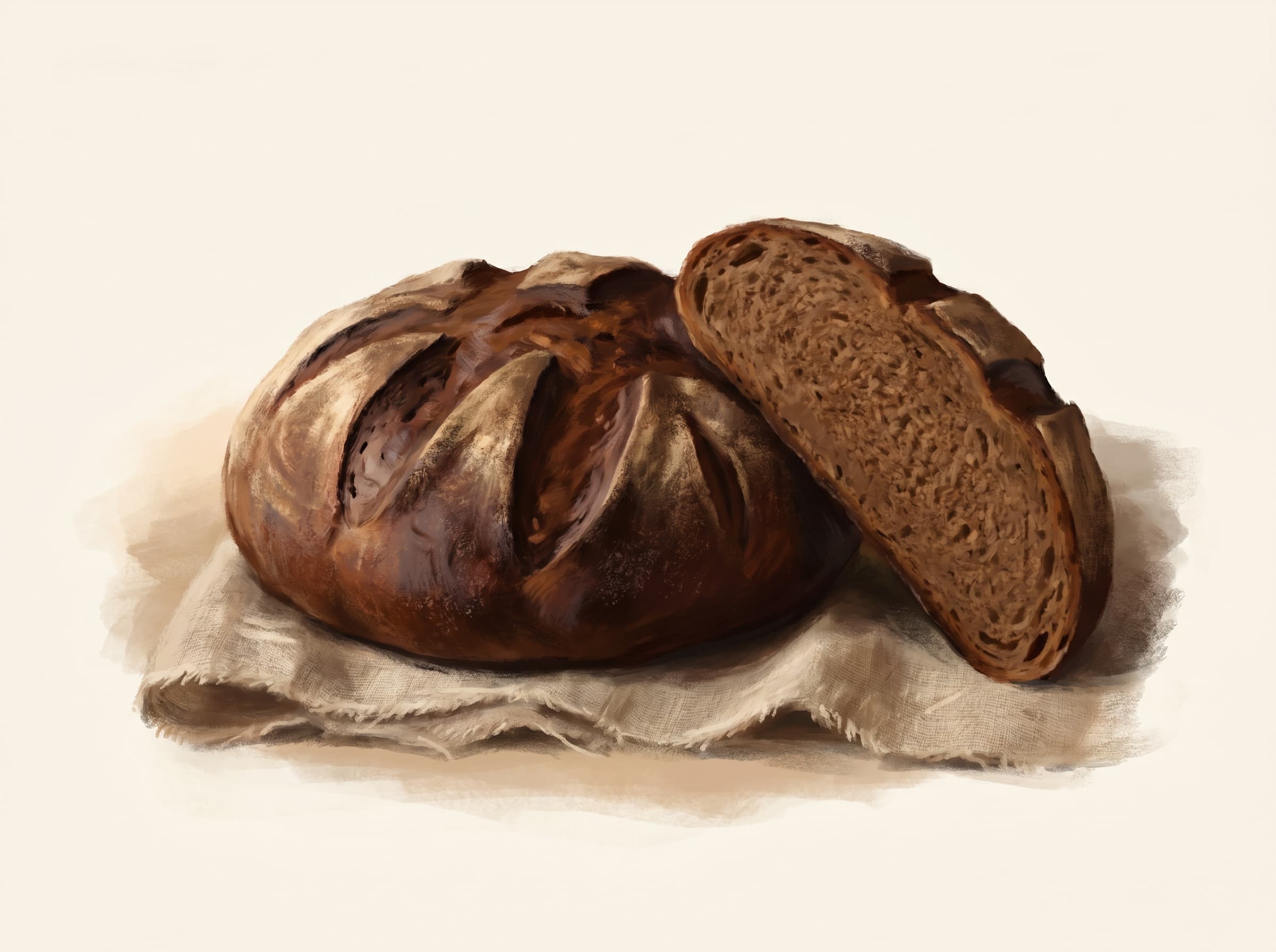 Pain au seigle rustique, croûte sombre, miche ronde